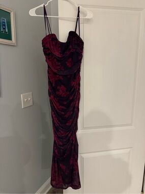 Burgundy Floral Ruched Maxi Slip Dress